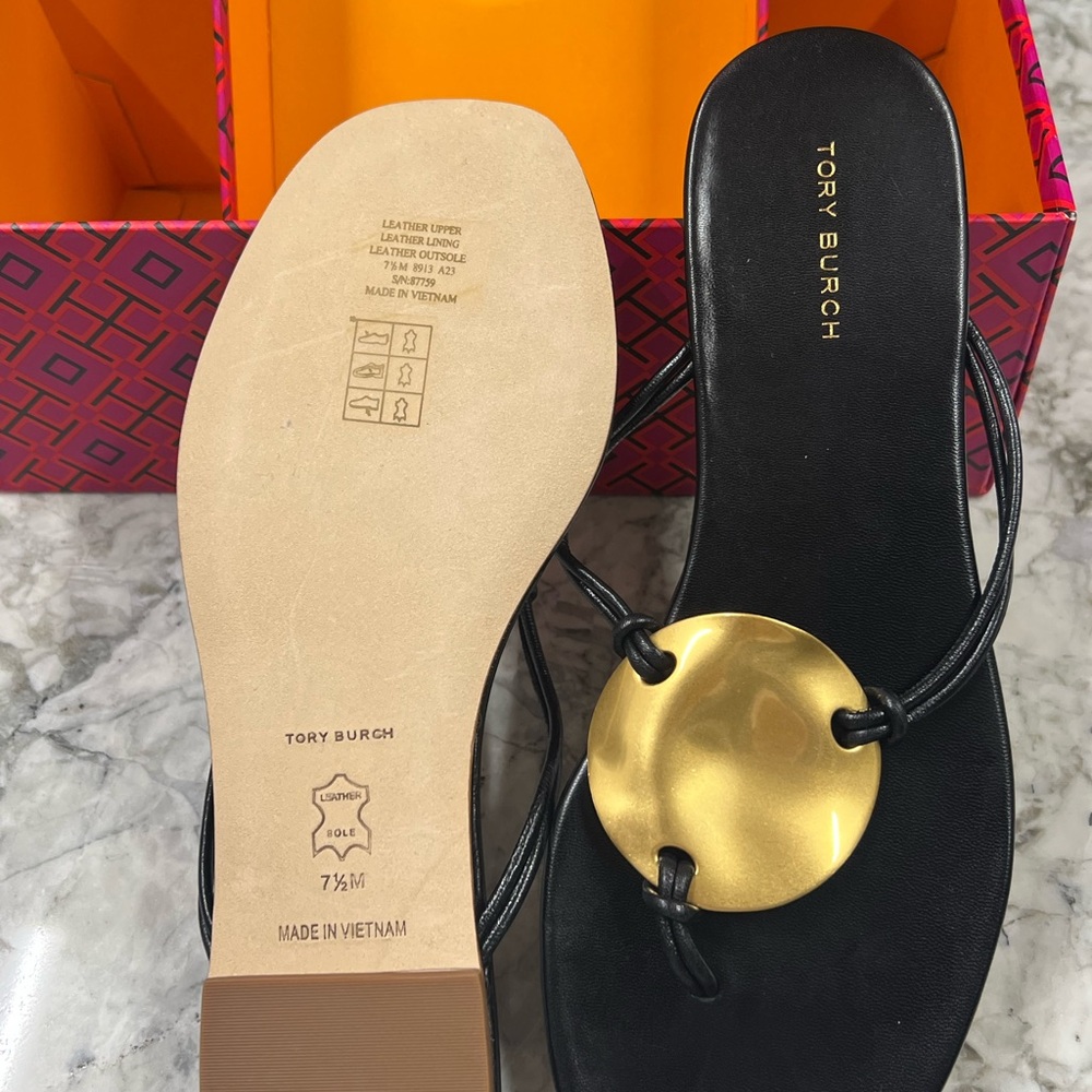 Tory Burch Black Sandals with Gold Accent - Picture 3 of 5